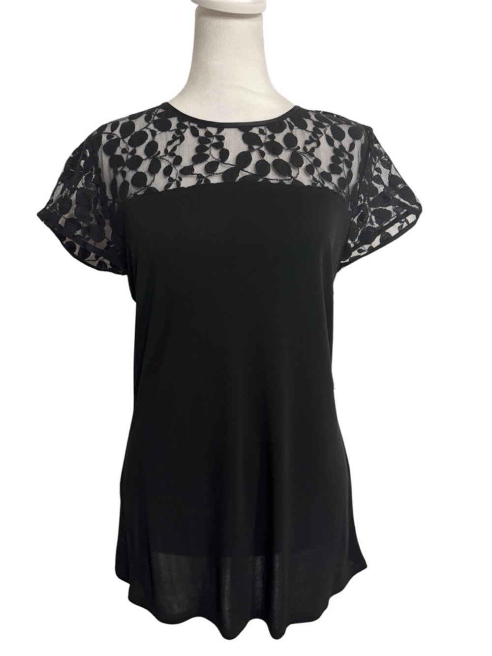 Classiques Entier Black Lace Yoke Short Sleeve Women's blouse large petite